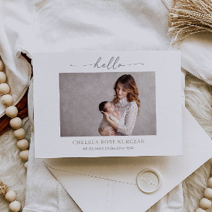Minimalistische Chic-Hallo-Foto-Baby-Ankündigungsk Einladung