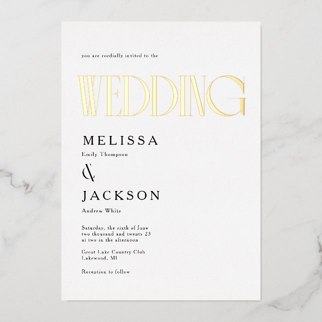 Minimalistische Chic-Hochzeit Folieneinladung (Vorderseite)