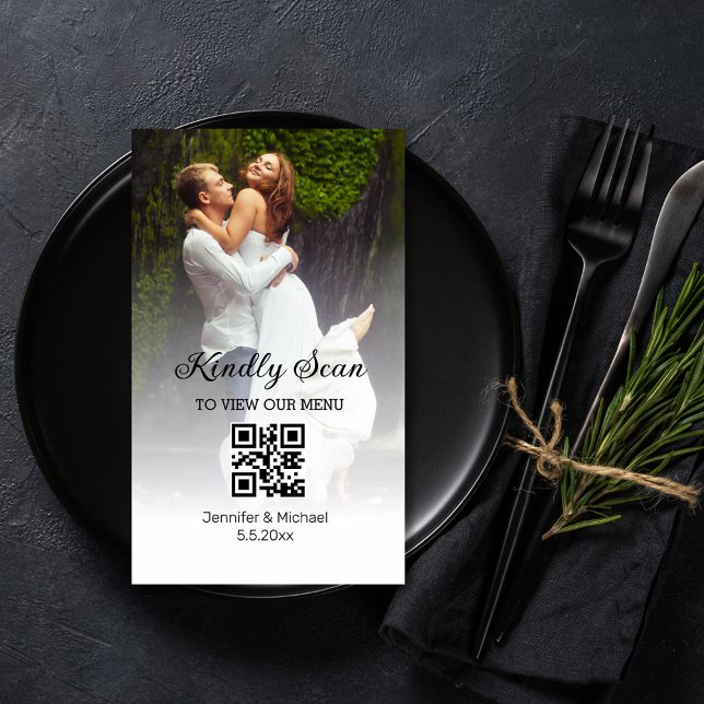 Minimalistische Chic Qr Code Hochzeitsmenü Foto-Ka Mitteilungskarte (Von Creator hochgeladen)