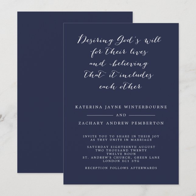 Minimalistische Christliche Hochzeit von Marine un Einladung (Vorne/Hinten)
