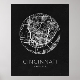 Minimalistische Cincinnati Stadtkarte Poster