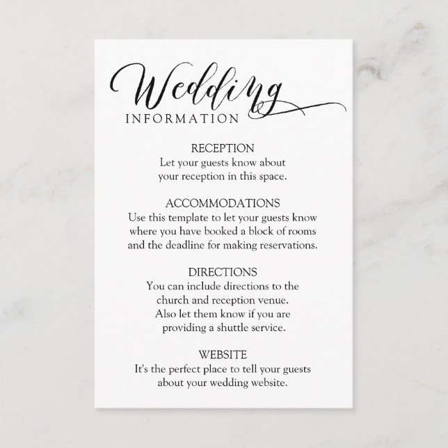 Minimalistische Classic Calligrafy Wedding Insert  (Vorderseite)