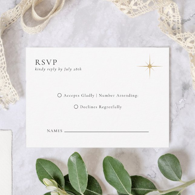 Minimalistische Classic Celestial Gold Stars Hochz RSVP Karte (Von Creator hochgeladen)