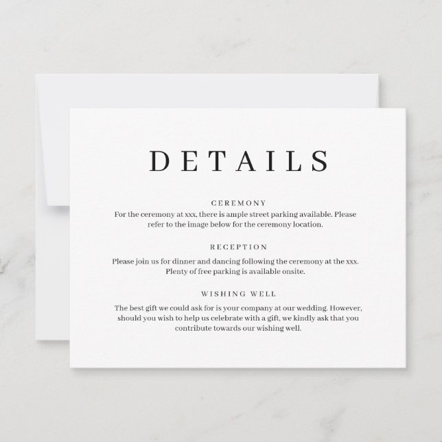 Minimalistische Classic-Hochzeitungs-Detail-Abschl Einladung (Vorderseite)