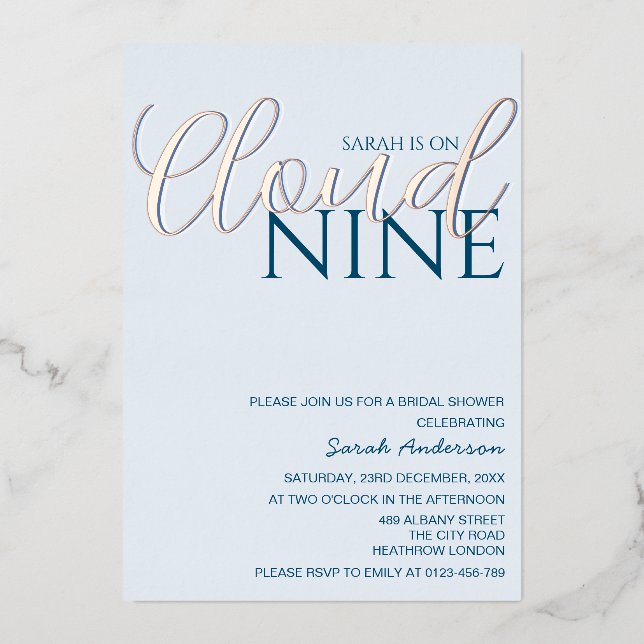 Minimalistische Cloud Nine Brautparty Rose Gold Folieneinladung (Vorderseite)