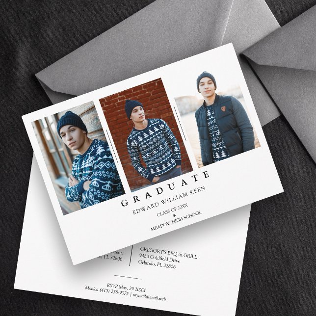 Minimalistische Collage 3 Fotos Graduate Abschluss Einladung (Von Creator hochgeladen)