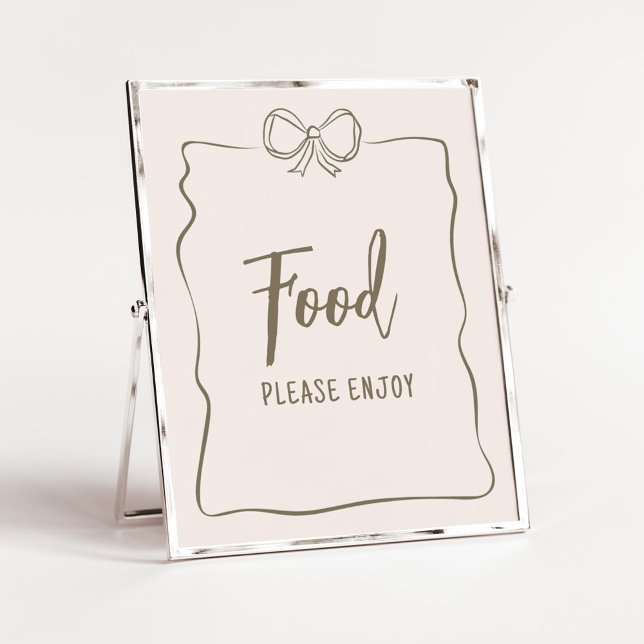 Minimalistische Coquette Baby Dusche Poster (Minimalist Coquette Baby Shower Food Sign)