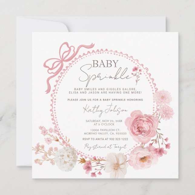 Minimalistische Coquette Blush Pink Baby Sprinkle Einladung (Vorderseite)