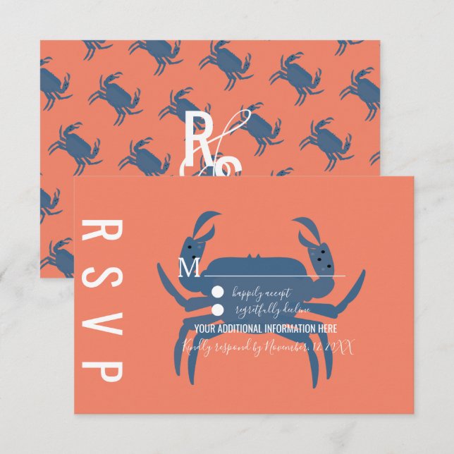 Minimalistische Crab Typografy Wedding RSVP Einladung (Vorne/Hinten)