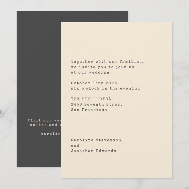 Minimalistische Cream-Schriftenschrift Einladung (Vorne/Hinten)