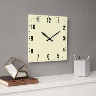 Minimalistische Creme-Uhr mit Zahlen - Rahmenlos Quadratische Wanduhr