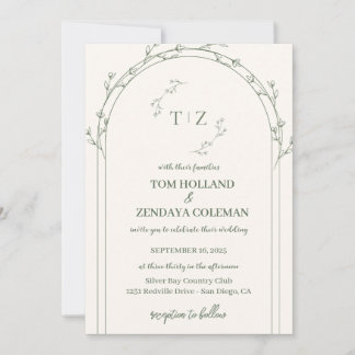 Minimalistische Creme- und grüne Hochzeitseinladun Einladung