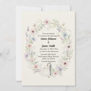 Minimalistische cremefarbene Blumenhochzeitseinlad Einladung