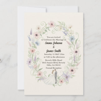 Minimalistische cremefarbene Blumenhochzeitseinlad Einladung