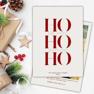 Minimalistische Crimson Red "HO HO HO HO" Foto Wei Feiertagskarte