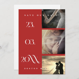 Minimalistische Crimson Red Script 3 Foto Wedding Save The Date
