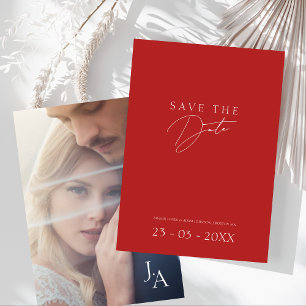 Minimalistische Crimson Red Script Foto Wedding Save The Date