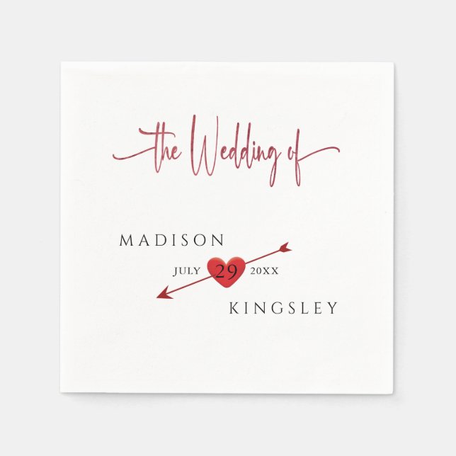 Minimalistische Cupid Arrow Herzblut Hochzeit Serviette (Vorderseite)