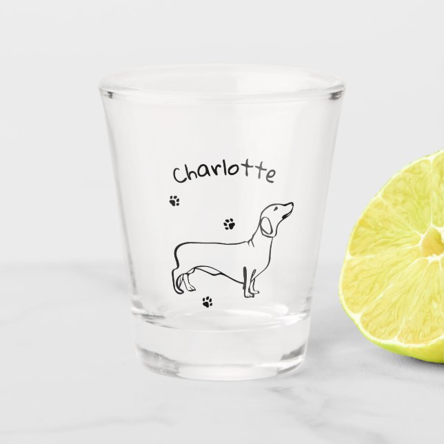 Minimalistische Dackel - Ihr Text, Ihr Stil Schnapsglas (Vorderseite)
