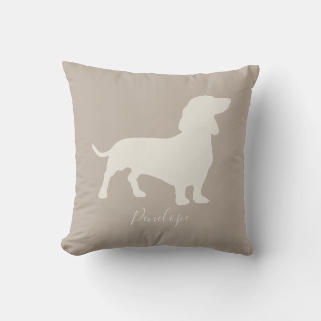 Minimalistische Dackel-Silhouette mit Namen Kissen (Vorderseite)