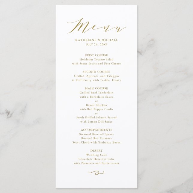 Minimalistische Dainty-Script-Hochzeit Menükarte (Vorderseite)
