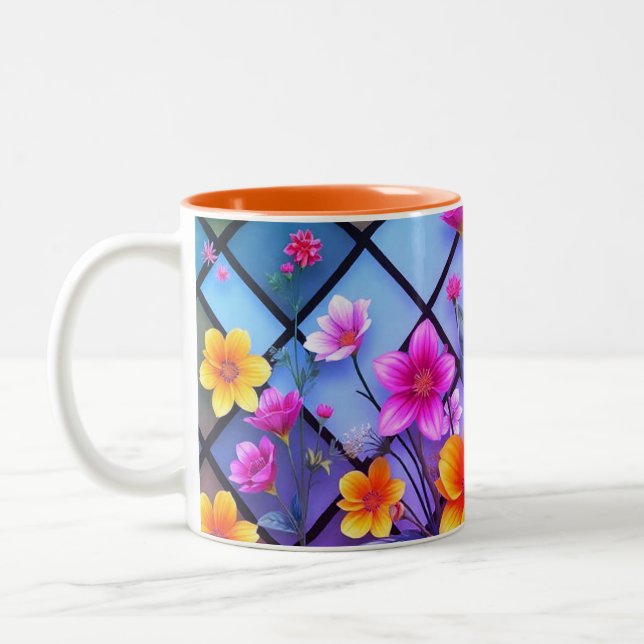 Minimalistische Daisy-Tasse mit Pastellblättern un Zweifarbige Tasse (Links)