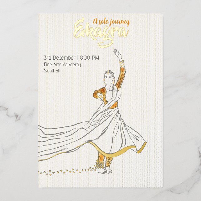 Minimalistische Dance-Performance von Kathak Solo Folieneinladung (Vorderseite)