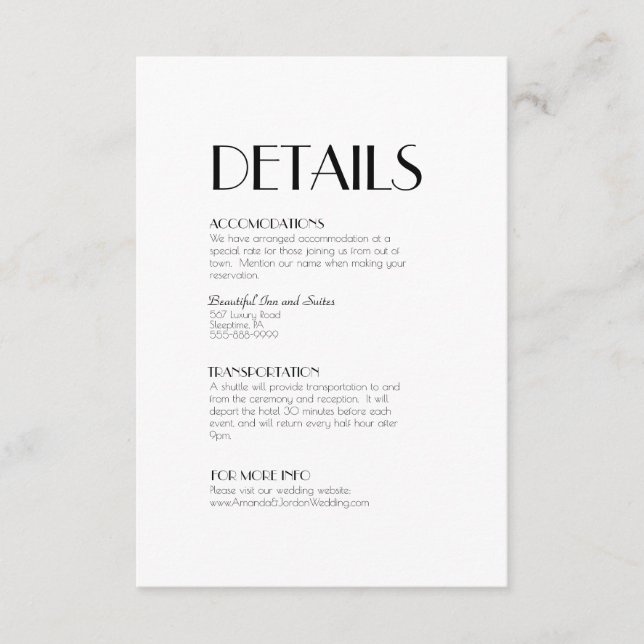 Minimalistische Deko-Hochzeitsdetails Begleitkarte (Vorderseite)