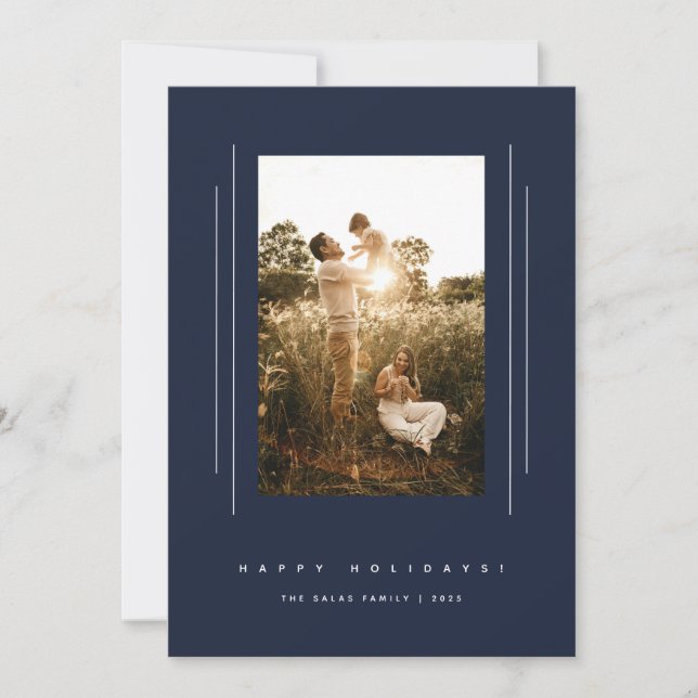 Minimalistische Deko Navy Blue Holiday Foto Card Einladung (Vorderseite)