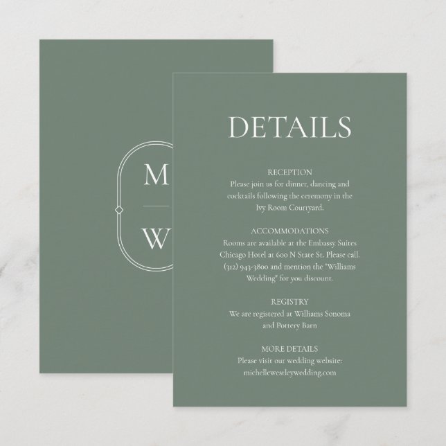 Minimalistische Details zu Monografie-Grünen Hochz Begleitkarte (Vorne/Hinten)