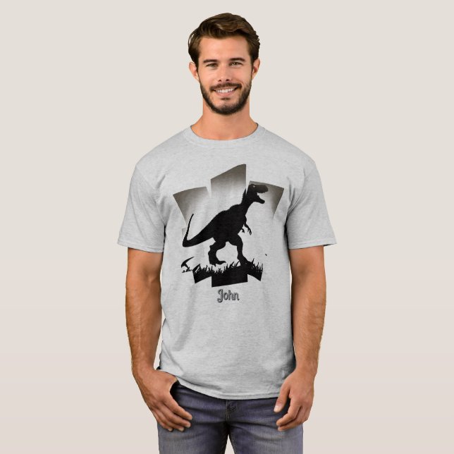 Minimalistische Dinosaurier-Silhouette im Grasfeld T-Shirt (Vorne ganz)