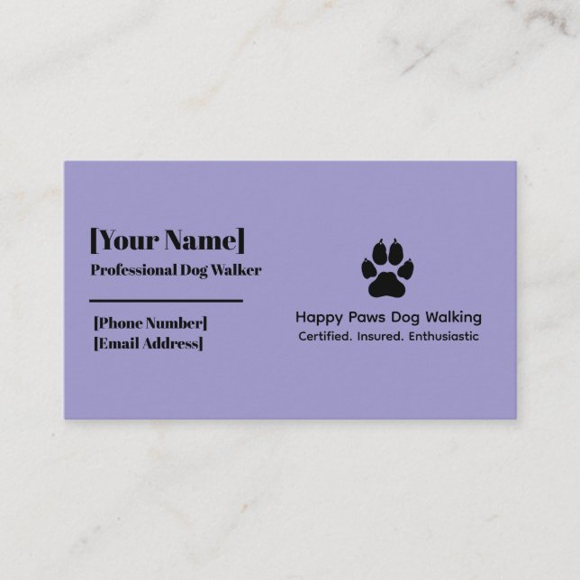 Minimalistische Dog Paw Print Dog Walker Business  Visitenkarte (Vorderseite)
