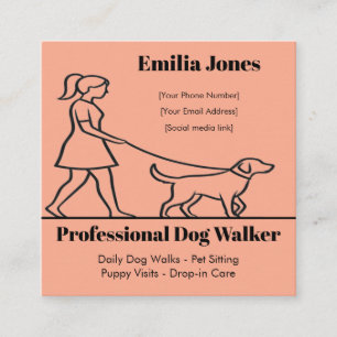 Minimalistische Dog Walker-Visitenkarte mit Herzkl Quadratische Visitenkarte