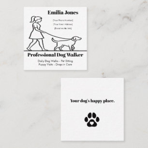 Minimalistische Dog Walker-Visitenkarte mit Herzkl Quadratische Visitenkarte