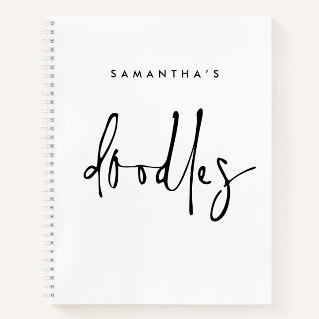 Minimalistische Doodles Name Schwarz-weißes Skizze Notizbuch (Vorderseite)