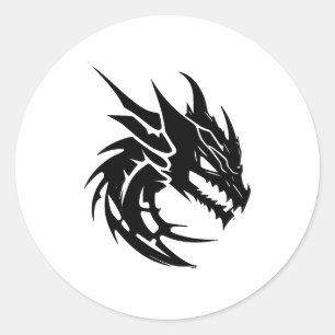 Minimalistische Drachen: Schwarze und Weiße Kunst Runder Aufkleber