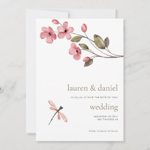 Minimalistische Dragonfly-Wildblume QR Blue Weddin Save The Date