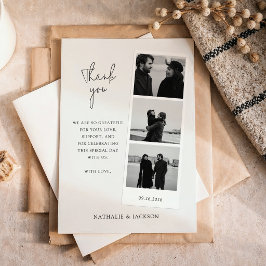 Minimalistische Drei-Foto-Streifen-Hochzeit Dankeskarte