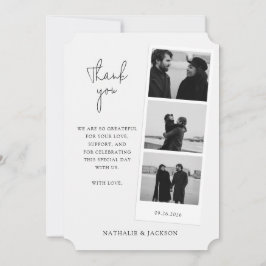 Minimalistische Drei-Foto-Streifen-Hochzeit Dankeskarte