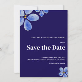 Minimalistische dunkelblaue Aquarellfarben-Blume H Save The Date