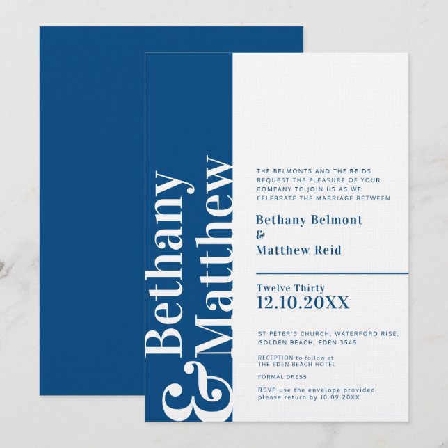 Minimalistische dunkelblaue Grafik Einladung (Vorne/Hinten)