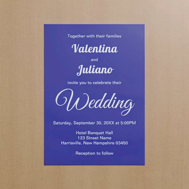 Minimalistische dunkelblaue Hochzeitseinladung Einladung (Typography style minimalist dark blue wedding invitation)