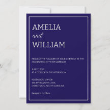 Minimalistische dunkelblaue Hochzeitseinladungsvor
