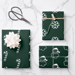 Minimalistische, dunkelgrüne Bonbons Santa-Schneef Geschenkpapier Set