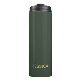 Minimalistische dunkelgrüne Goldschrift personalis Thermosbecher