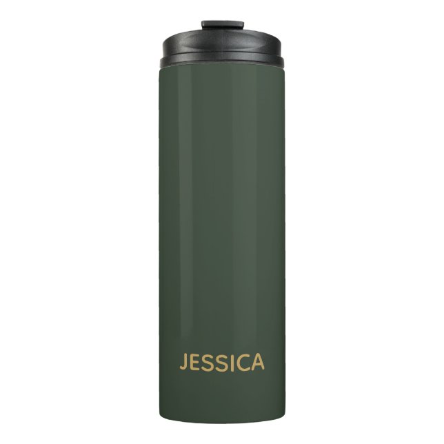 Minimalistische dunkelgrüne Goldschrift personalis Thermosbecher (Vorderseite)