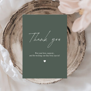 Minimalistische dunkelgrüne Hochzeit Dankeskarte