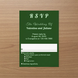 Minimalistische dunkelgrüne Porträt-Hochzeits-RSVP RSVP Karte