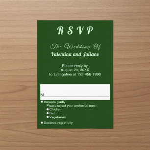 Minimalistische dunkelgrüne Porträt-Hochzeits-RSVP RSVP Karte