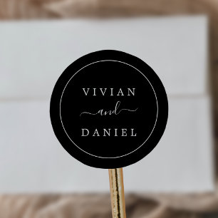 Minimalistische dunkle schwarze Hochzeit Briefumsc Runder Aufkleber